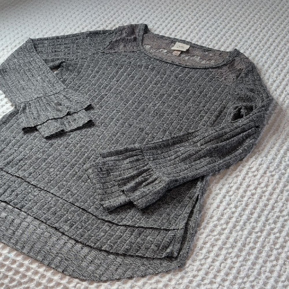 Knox Rose Gray Textured Scoop Neck Sweater